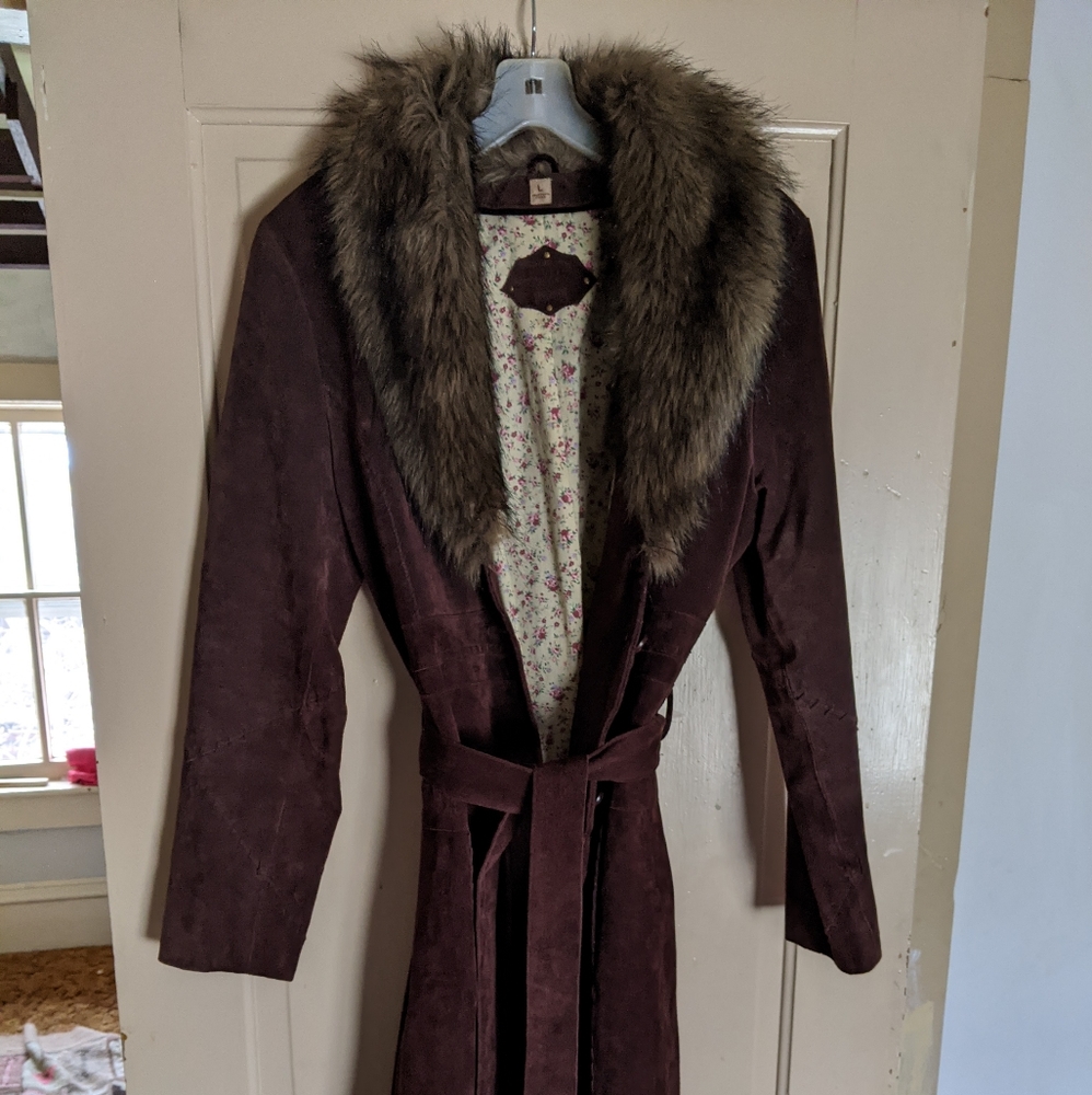 Wilson's Leather Suede Trench with Faux Fur Collar